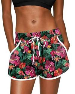 For G and PL Women Hawaiian Badehose Casual Mit Beachrider Und Bedruck Beach Rot Floral XL von For G and PL