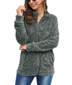 For G & PL Damen Fleece-Jacke mit langen Ärmeln und Reißverschluss - Grau - Groß von For G and PL