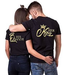 Couple T-Shirt Her Queen His King Partner-T-Shirt Damen und Herren Couple-Shirt Geschenk für Verliebte 1 Stück (BK-Golden-King, 3XL) von For Love