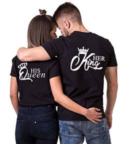 Couple T-Shirt Her Queen His King Partner-T-Shirt Damen und Herren Couple-Shirt Geschenk für Verliebte 1 Stück (Schwarz-King, 2XL) von For Love
