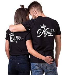 Couple T-Shirt Her Queen His King Partner-T-Shirt Damen und Herren Couple-Shirt Geschenk für Verliebte 1 Stück (Schwarz-Queen, 2XL) von For Love