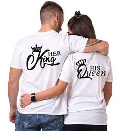 Couple T-Shirt Her Queen His King Partner-T-Shirt Damen und Herren Couple-Shirt Geschenk für Verliebte 1 Stück (Weiß-King, 2XL) von For Love