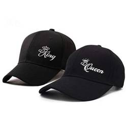 For Love King Queen Baseball Hat Stickbuchstaben Paar Verstellbar Hüte Mütze König und Königin Basecap Baseball Cap Sonnenschutz 2 Stück (Schwarz-King+Queen) von For Love