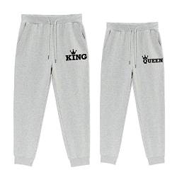 For Love King Queen Hose Pärchen Set Herren Damen Jogginghose Sweathose Jerseypants Schwarz Grau 100% Baumwolle 1 Stück (Grau-Queen, 190) von For Love