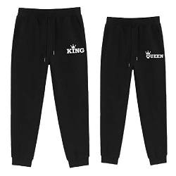 For Love King Queen Hose Pärchen Set Herren Damen Jogginghose Sweathose Jerseypants Schwarz Grau 100% Baumwolle 1 Stück (Schwarz-King, 175) von For Love