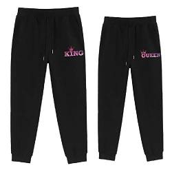 For Love King Queen Hose Pärchen Set Herren Damen Jogginghose Sweathose Jerseypants Schwarz Grau 100% Baumwolle 1 Stück (Sky-BK-King, 170) von For Love