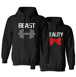 For Love Matching Hoodie für Pärchen Hoodie für Paare Partner Beauty & Beast Couple Pullover Pärchen Sweatshirt Kapuzenpullover Valentinstag 1 Stück(Schwarz-Beast,M) von For Love