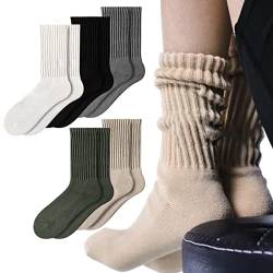 Damen Crew Socken Retro Slouch Socken für Frauen Solide Casual Gerippte Crew Socken 5 Stück, Mehrfarbig, Einheitsgröße von ForBaysy