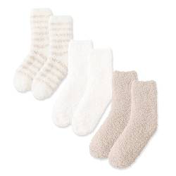 ForBaysy Kuschelige flauschige Plüsch-Hausschuh-Socken, Mikrofaser, weiche Schlafsocken, Winter, warme Weihnachtssocken für Damen, Latte-Serie, 3 Packungen, One size von ForBaysy