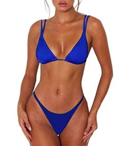 ForBeautyShe Sexy Bikini für Damen, zweiteiliger Bikini mit doppelten Schultergurten, niedlicher Badeanzug - Blau - Medium von ForBeautyShe