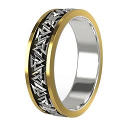 ForFox 5mm Bandring Zweifarbiger 925 Sterling Silber Wikinger Valknut Ring Nordischer Odin Knoten Ring für Herren Damen Größe 59 von ForFox