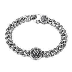 ForFox 9mm Löwe Armband 925 Sterling Silber Kubanisches Kette Armband mit Löwenkopf für Herren Jungen 18cm von ForFox