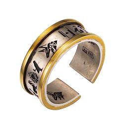 ForFox Ägyptischer Ring zweifarbig 925 Sterling Silber ägypten Gott Anubis Ring wolfskopf offener Ring Band für Herren Damen verstellbar größe M von ForFox