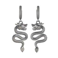 ForFox Chinesische Drache Ohrringe Retro 925 Sterling Silber Tier Creolen Ohrhänger mit Drachen für Damen von ForFox