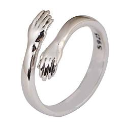 Echt 925 Sterling Silber Hände Umarmung Ring für Herren Damen Offen und Verstellbar von ForFox