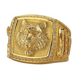 ForFox Echt 925 Sterling Silber Tiger Ring mit Zirkonia Tier Schmuck für Herren Damen Offen und Verstellbar Gold Ton von ForFox