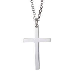 ForFox Massiv Echt 999 Sterling Silber Kreuz Anhänger Halskette für Herren Damen 50cm Kette von ForFox