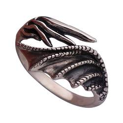 ForFox Schwarz 925 Sterling Silber dämon Drachen flügel Ring für Herren und Jungen verstellbar größe 60-66 von ForFox