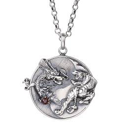 ForFox Vintage 925 Sterling Silber Drache Tiger Yin Yang Anhänger Halskette Feng Shui Schmuck für Herren Damen 60cm Kette von ForFox