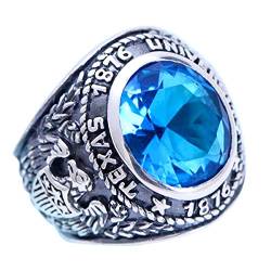 ForFox Vintage 925 Sterling Silber Klasse Ring mit Adler und Blau Kristall Graduierung Ring College Schule Ring für Herren Damen Größe 59 von ForFox