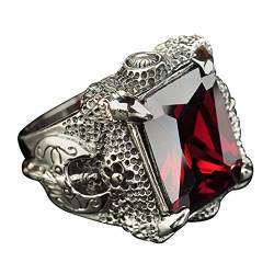 ForFox Vintage Echt 925 Sterling Silber Drachenklaue Ring mit Facette Rot Granat Stein Punk Drachen Klaue Schmuck für Herren Größe 69 von ForFox