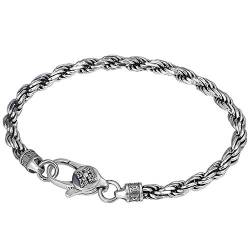 ForFox Vintage Echt 925 Sterling Silber Seil Kette Kordelkette Armband Kettenarmband für Herren Damen 4mm 20cm von ForFox