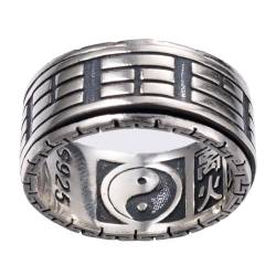 ForFox Vintage Echt 925 Sterling Silber Taoismus Tai Chi Yin Yang Spinner Ring für Herren Damen 10mm Größe 57 von ForFox