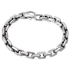 ForFox Vintage Echt 925 Sterling Silver Rechteck Schnalle Gliederkette Armband für Herren Damen 7mm 18cm von ForFox