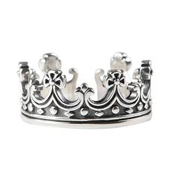 ForFox Vintage kleine 925 Sterling Silber Krone Ring für Damen Mädchen,Verstellbare Größe 51-55 von ForFox