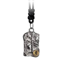 ForFox Wikinger 925 Sterling Silber Binden Runes Liebe Vegvisir Kompass Anhänger Halskette mit Hammer Textur für Herren Damen,Wachsseil von ForFox