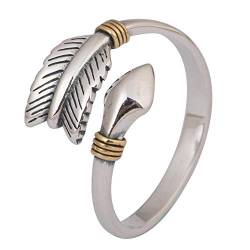 ForFox Zweifarbig Vintage 925 Sterling Silber Pfeil Ring für Herren Damen Offen und Verstellbar von ForFox