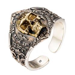 Goldener totenkopf ring 925 sterling silber ring mit fleur de lis für den kleinen finger für herren größe M verstellbar von ForFox