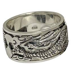 Vintage 925 Sterling Silber Chinesischer Drachen Ring Spinner Fidget Anxiety Ring Band Drachenring Schmuck für Herren Damen 12mm Größe 66 von ForFox