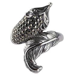 Vintage 925 Sterling Silber Fox Fuchs Ring mit Markasit Steine für Damen Offen und Verstellbar von ForFox