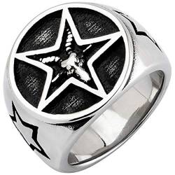 Vintage Schwarz Titan Edelstahl Lucifer Morgen Stern Ring Pentagramm Pentacle Ring für Herren Damen Größe 64 von ForFox