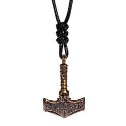 Wikinger Thors Hammer Mjölnir Halskette für Herren Damen Zweifarbig 925 Sterling Silber Amulett Schutz Anhänger mit Vegvisir Kompass Nordischer Schmuck Kordel von ForFox