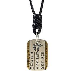 Zweifarbig Vintage 925 Sterling Silber ägyptische Gott Horus Halskette Wachsseil mit Falcon Kopf Anhänger Graviert Hieroglyphen für Herren Damen von ForFox
