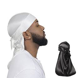 ForceWave 2 Stück seidige Durag-Packung für Männer Frauen Wellen, Premium Satin Deluxe Du-Rag, Schwarz Weiß, MEDIUM von ForceWave