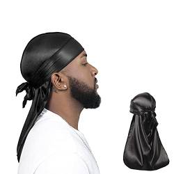 ForceWave 2 Stück seidige Durag-Packung für Männer und Frauen, Wellen, Premium Satin Deluxe Du-Rack (schwarz schwarz) - Schwarz - von ForceWave