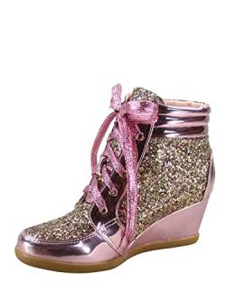 Forever Link Damen Mode Glitzer High Top Schnürung Keilabsatz Sneaker Schuhe, Pink, 38.5 EU von Forever Link