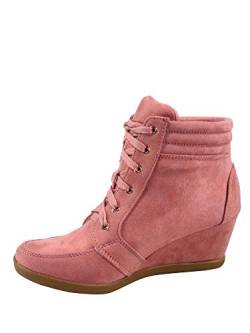 TZ 56 Damen High Top Sneakers Mode Klassische Schnürung Bequeme Wanderschuhe, rosa - dusty pink, 39 EU von Forever Link