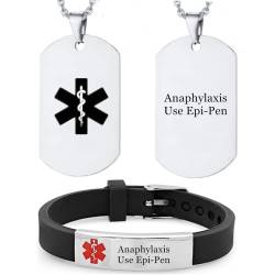 2 Stück Personalised Medizinischer Alarm ID Armband Halskette für den Notfall, Angepasst Name Krankheits Identifikation Armreif Allergie Bewusstsein Anhänger Kette für Jungen Mädchen Damen Herren von ForeverWill