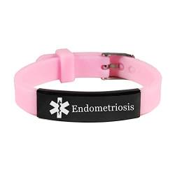 Endometriose Bewusstseins Armband für Frauen, Personalisierbar Anpassbar Medizinischer Alarm ID Silikon Armreif, Weiblicher Arzt Identifikations Armbänder, Sicheres Band für den Notfall, Verstellbar von ForeverWill