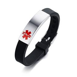 ForeverWill Einstellbares Tourette Syndrom Bewusstseins Armband, Personalisierter Medizinischer Alarm Tourette's Gesundheitszustand Namen Ice Angepasst ID Silikon Armreif für Damen Herren, Schwarz von ForeverWill