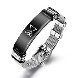 ForeverWill Herren Siegel von Luzifer Armband, Satanisches Schwefel Amulett Schutz Symbol Edelstahl Mesh Armreif Satanismus Talisman Manschette Armbänder Satan Schmuck für Männer Frauen von ForeverWill