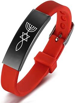 ForeverWill Verstellbares Messianisch Jüdisch Christliches Silikon Armband für Frauen Männer Teenager, Jerusalem Siegel Stern von David Menorah Christus Fisch Amulett Symbolisches Armreif zum Schutz von ForeverWill