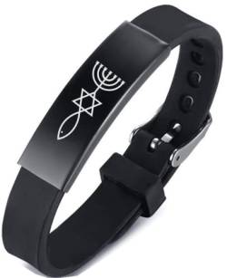 ForeverWill Verstellbares Messianisch Jüdisch Christliches Silikon Armband für Frauen Männer Teenager, Jerusalem Siegel Stern von David Menorah Christus Fisch Amulett Symbolisches Armreif zum Schutz von ForeverWill