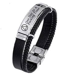 Personalised AA NA Nüchternheit Geschenke für Frauen Männer, Edelstahl Leder Betäubungsmittel Alkoholiker Anonyme Sucht Armbänder Armreif, Inspirierter nüchterner Wiederherstellungsschmuck von ForeverWill