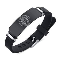 Schwarzes Talisman Siegel Solomon Armband für Männer Frauen,Leistungsstarkes Solomon Hexagramm Sechszackiger Stern 12 Konstellationen Tierkreiszeichen Amulett Silikon Armreif zum Schutz,Verstellbar von ForeverWill