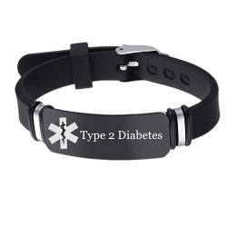 Verstellbares Silikon Typ 1 2 Diabetes Armband Medizinisches Diabetiker Bewusstsein Armreif für Kinder Teens Frauen Männer Personalised Identifikation Alarm Schmuck für Notfall Lebensretter von ForeverWill